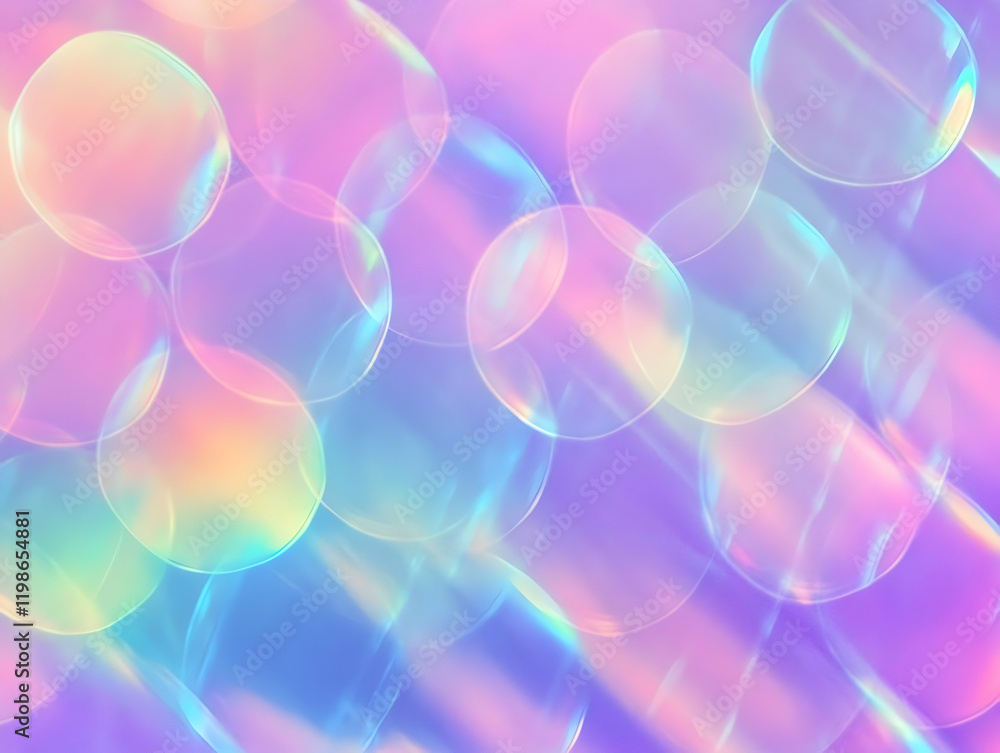 Poster iridescent soap bubbles create a dreamy pastel background with a soft, ethereal glow