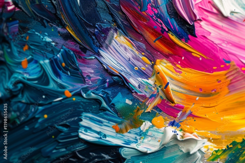 Poster abstract paint strokes create a vibrant chaos of colors blending together, showcasing a unique artis