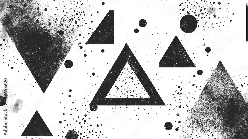 Poster abstract dots and triangles in hand-drawn style.