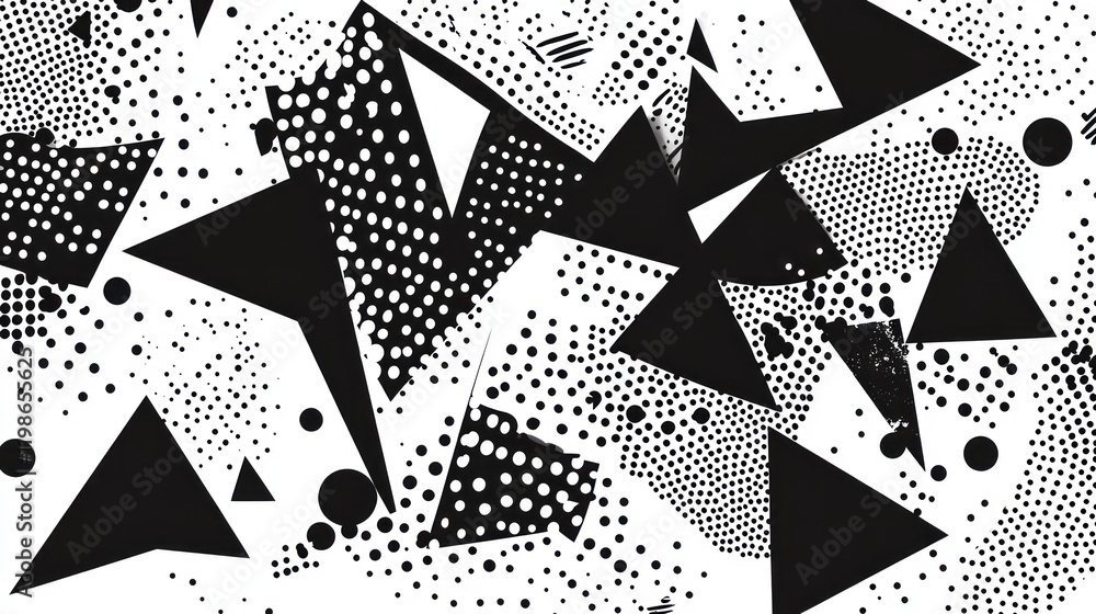 Poster abstract dots and triangles in hand-drawn style.