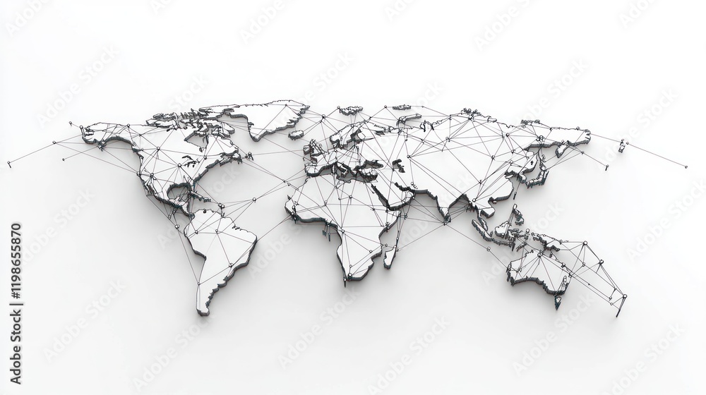 Poster abstract global network with lines and nodes on solid white background