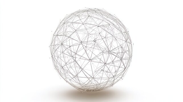 Abstract interconnected globe with glowing nodes on solid white background