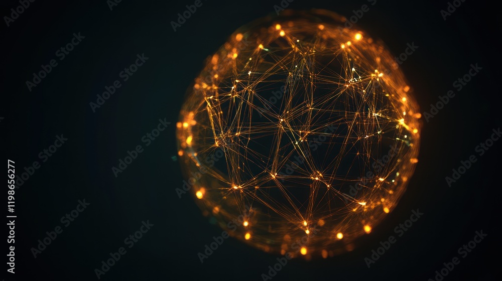 Poster abstract interconnected globe with glowing nodes.