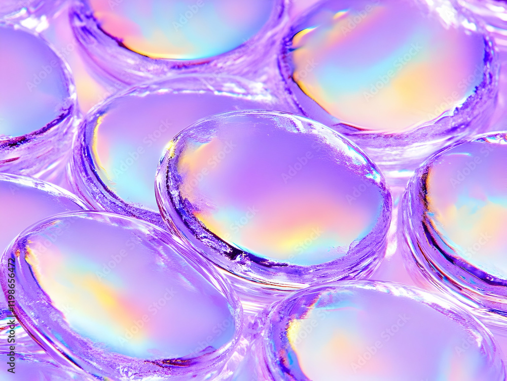 Poster iridescent purple glass disks create a textured background