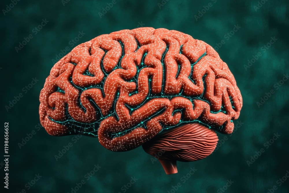Poster exploring brain structures science lab 3d render abstract visualization close-up view neuroscience i