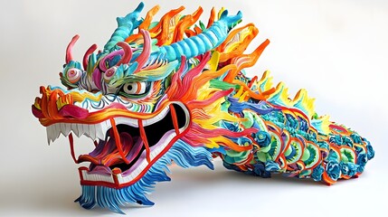 Vibrant Dragon Dance Costume with Intricate Patterns on White Background
