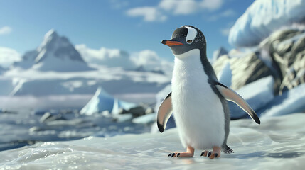 Fototapeta premium A lovable penguin in a freezing seaside area provides employment options