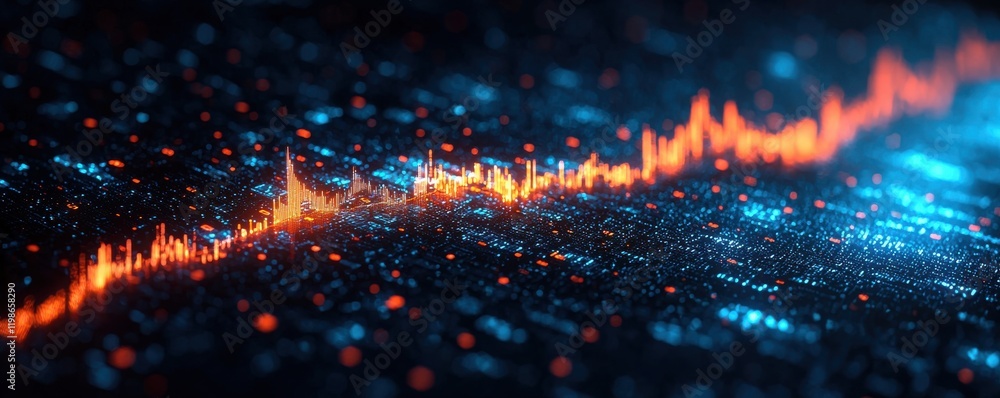 Poster abstract digital representation of a stock market graph with glowing lines