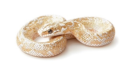 Fototapeta premium Elegant Coiled Snake with Intricate Golden Scales on Serene White Background