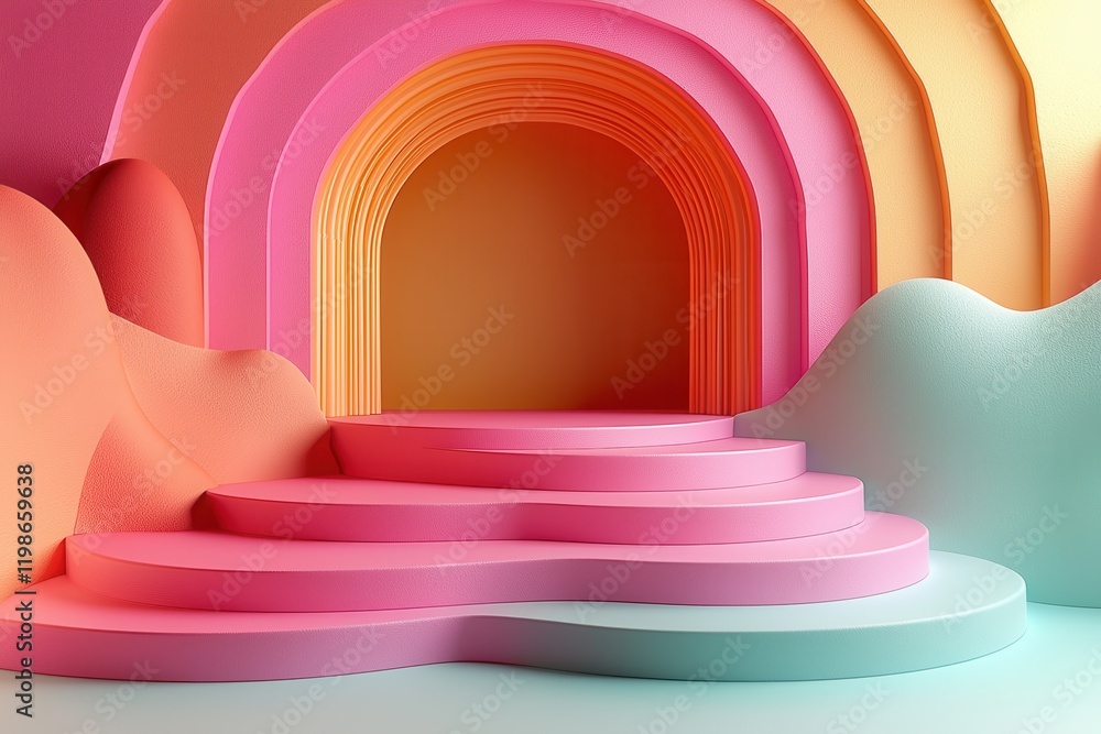 Poster colorful 3d abstract background with gradient arches and rounded shape design