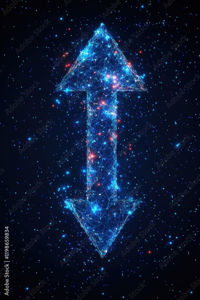 Poster abstract digital arrows symbolizing direction and decision on a cosmic background