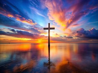 Mystical Ocean Cross: Long Exposure Seascape with Horizon Crucifix