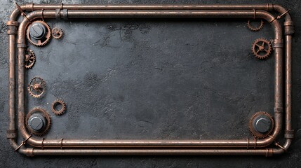 Steampunk Copper Pipes and Gears Frame on Dark Background