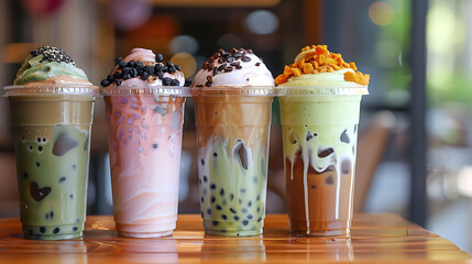 A new boba variety is on the outside cafe dining table
