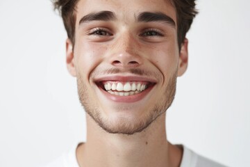 Obraz premium Closeup of happy smiling guy looking at camera isolated on white background