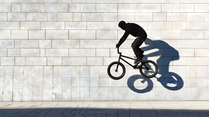 Obraz premium 7.Man doing stunt with bmx bike in front of wall on sunny day: