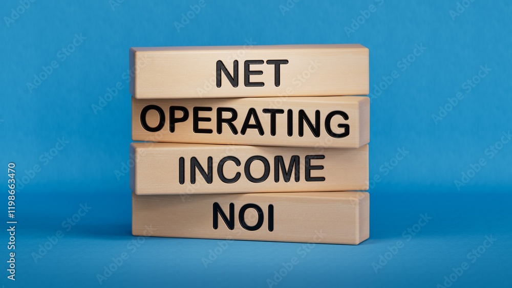 Poster noi - net operating income symbol. concept word noi on wooden cubes.business and noi concept. copy s
