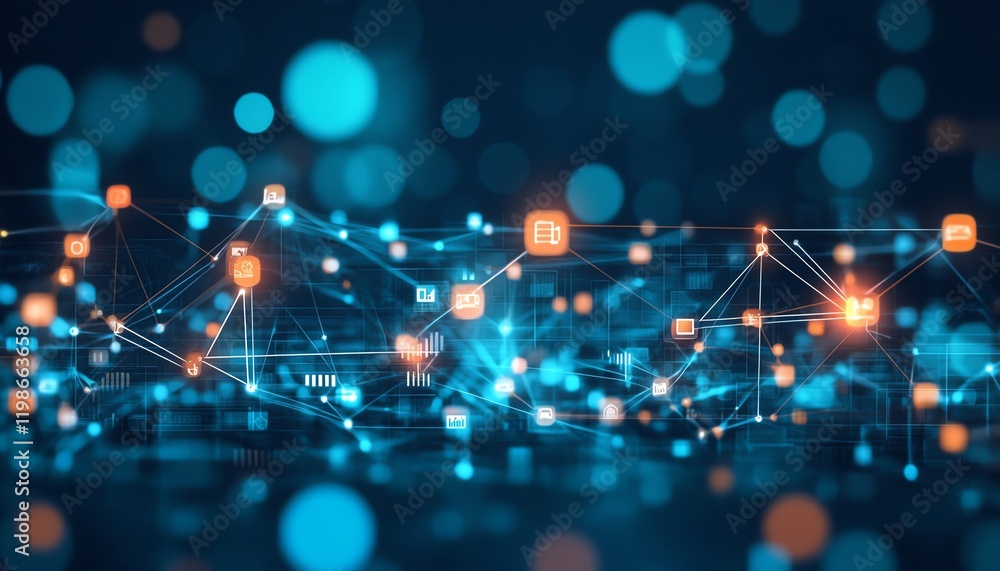 Aufkleber business customer network concept with global digital data flow, representing interconnected clients