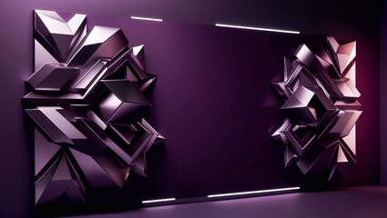 A futuristic banner with 3D geometric shapes on a solid dark purple background