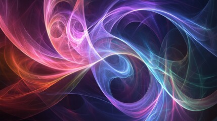 Obraz premium 38.Abstract fractal artwork featuring swirling patterns of luminous neon colors, including vivid blues, purples, and greens, forming an intricate, otherworldly design.