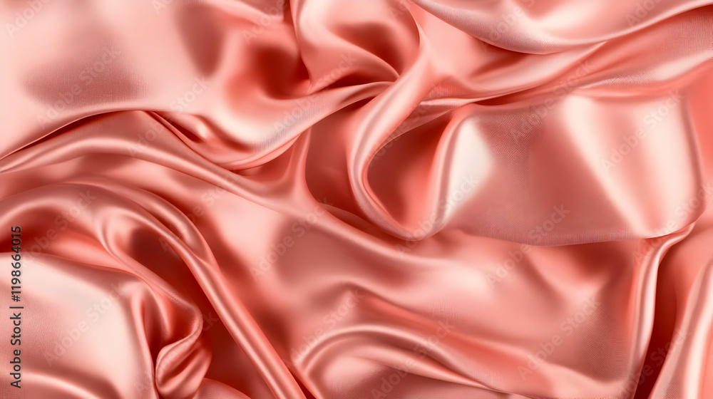 Poster smooth peach silk fabric flows and drapes elegantly, creating soft folds and textures for a luxuriou