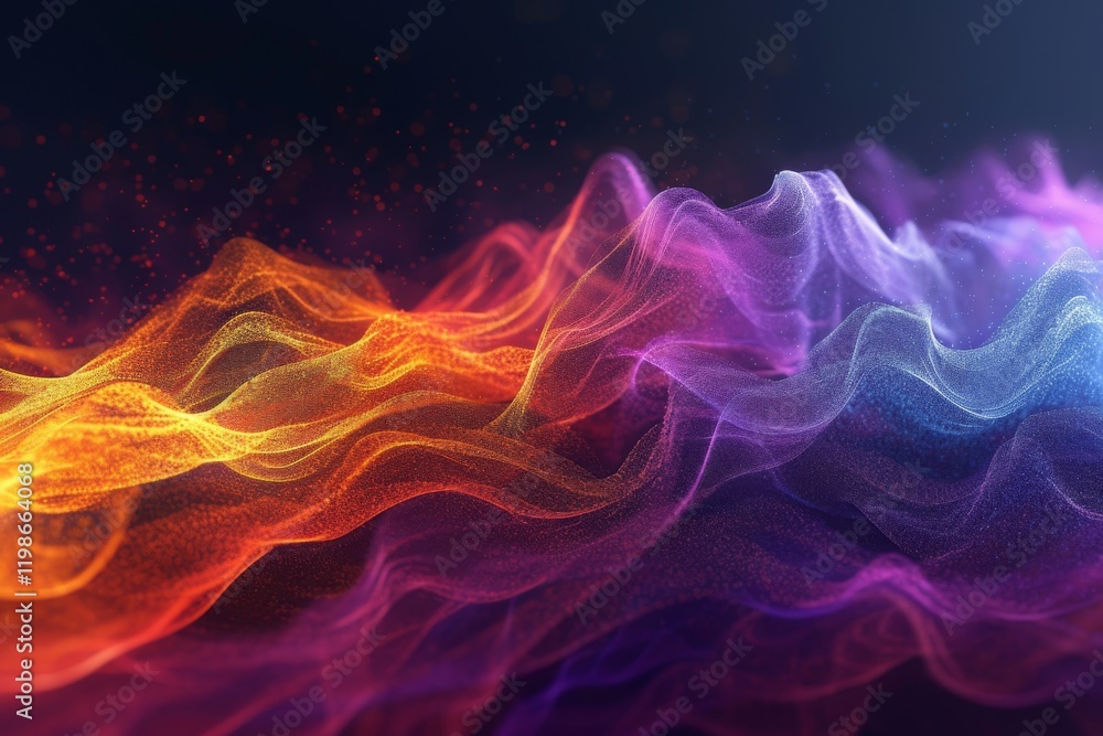 Poster sound waves transform into vibrant colors in a captivating display of energy and movement, creating 