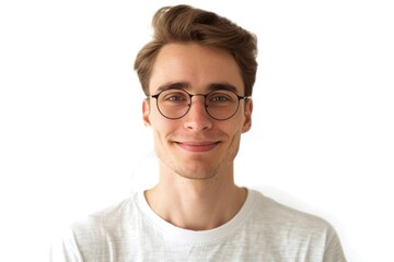 Fototapeta premium Smiling young man with glasses on white background.
