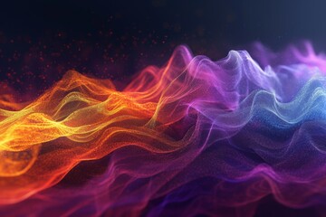 Obraz premium Sound waves transform into vibrant colors in a captivating display of energy and movement, creating a mesmerizing visual symphony in a darkened environment