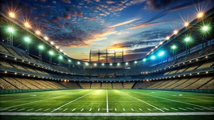 Night Football Stadium, Illuminated Green Field, American Football Game, Sports Venue, Night Lights