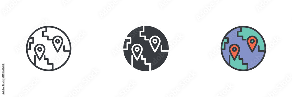 Poster earth globe with map pin different style icon set