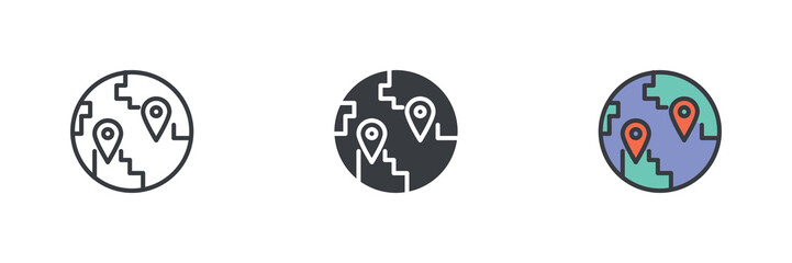 Earth globe with map pin different style icon set