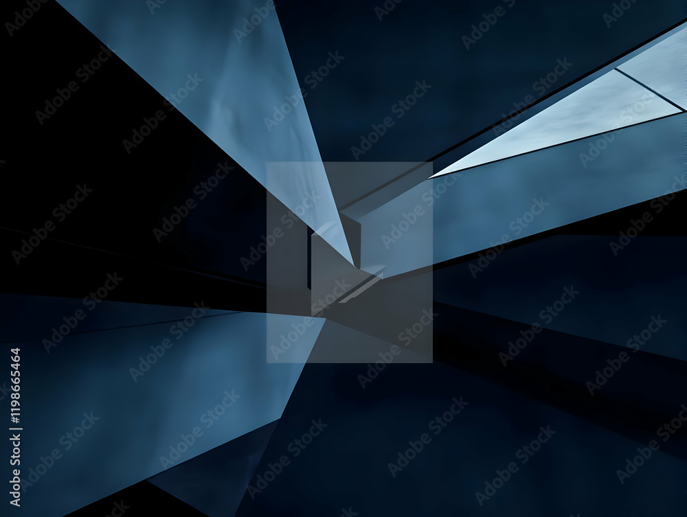 Poster abstract architectural design forms a dark and intricate geometric structure with modern aesthetics