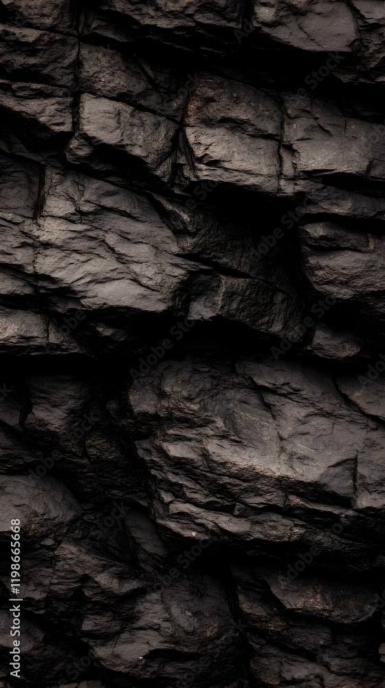 Aufkleber dark rock face texture forms a rugged and natural background with deep shadows and highlights.