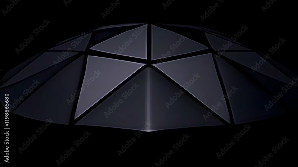 Poster 3d geometric dome structure shines under dark background with triangle facets accurately rendered.