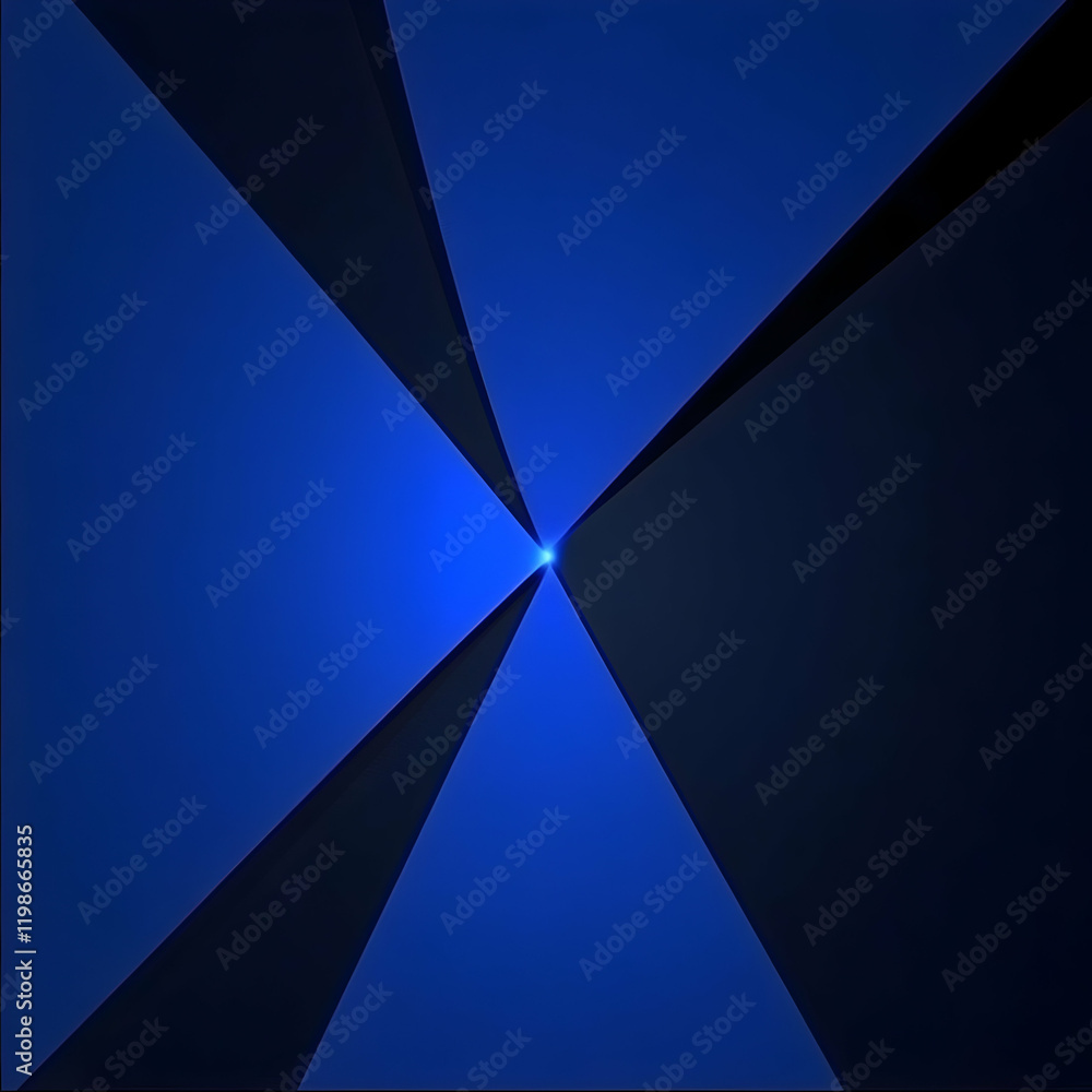 Poster abstract blue and black background creates a dynamic visual with geometric shapes and central light 