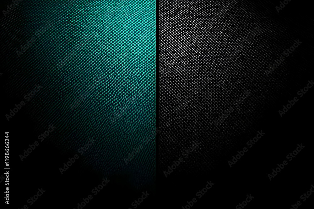 Poster abstract background splits into teal and black halves with subtle dotted texture