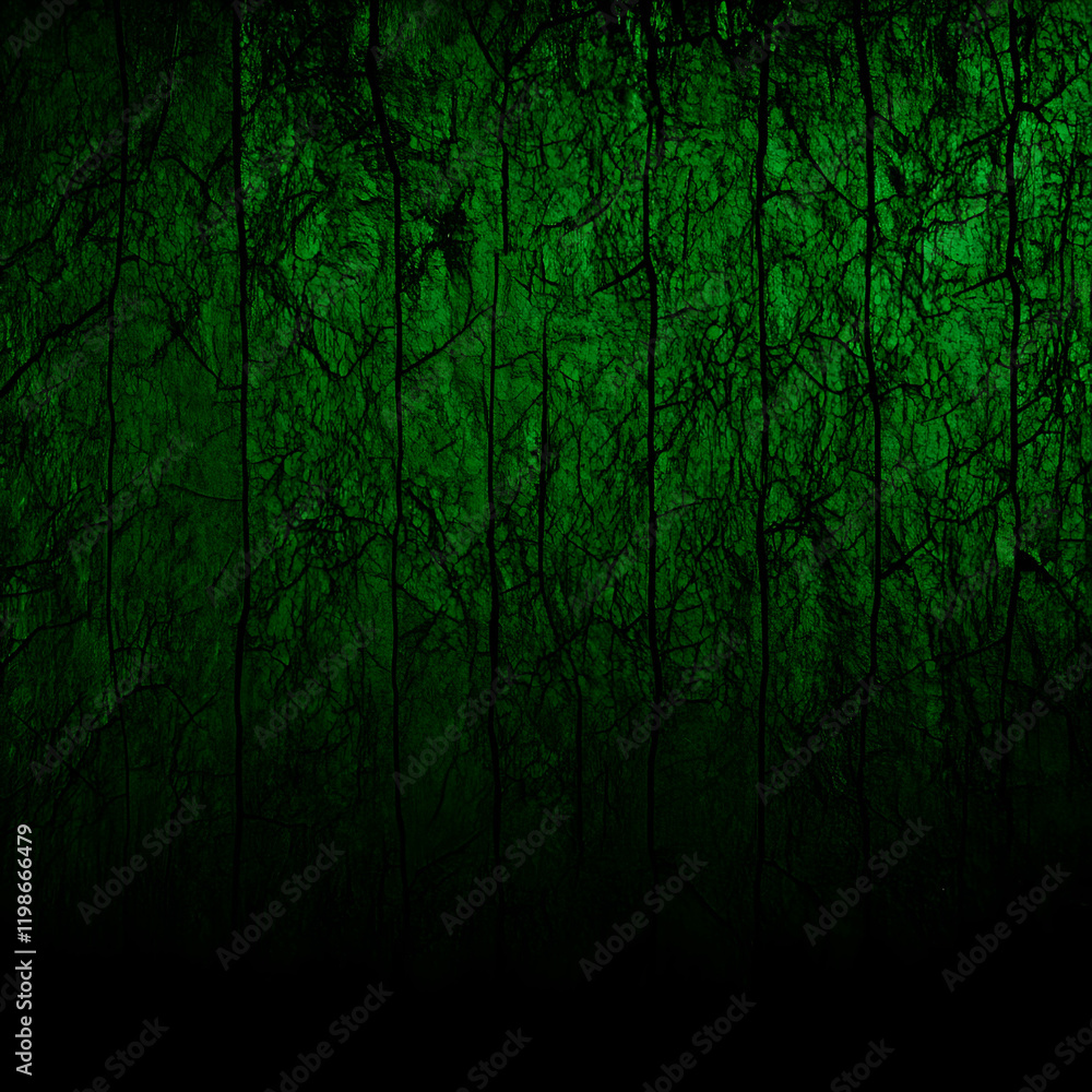 Poster dark green abstract background with vertical lines and cracks resembling branches