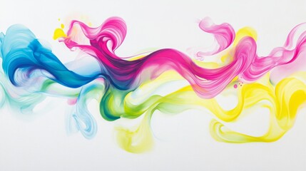119.Radiant plumes of fume in bold colors such as magenta, cyan, and lime green, curling and overlapping to form a captivating abstract design against a white canvas.