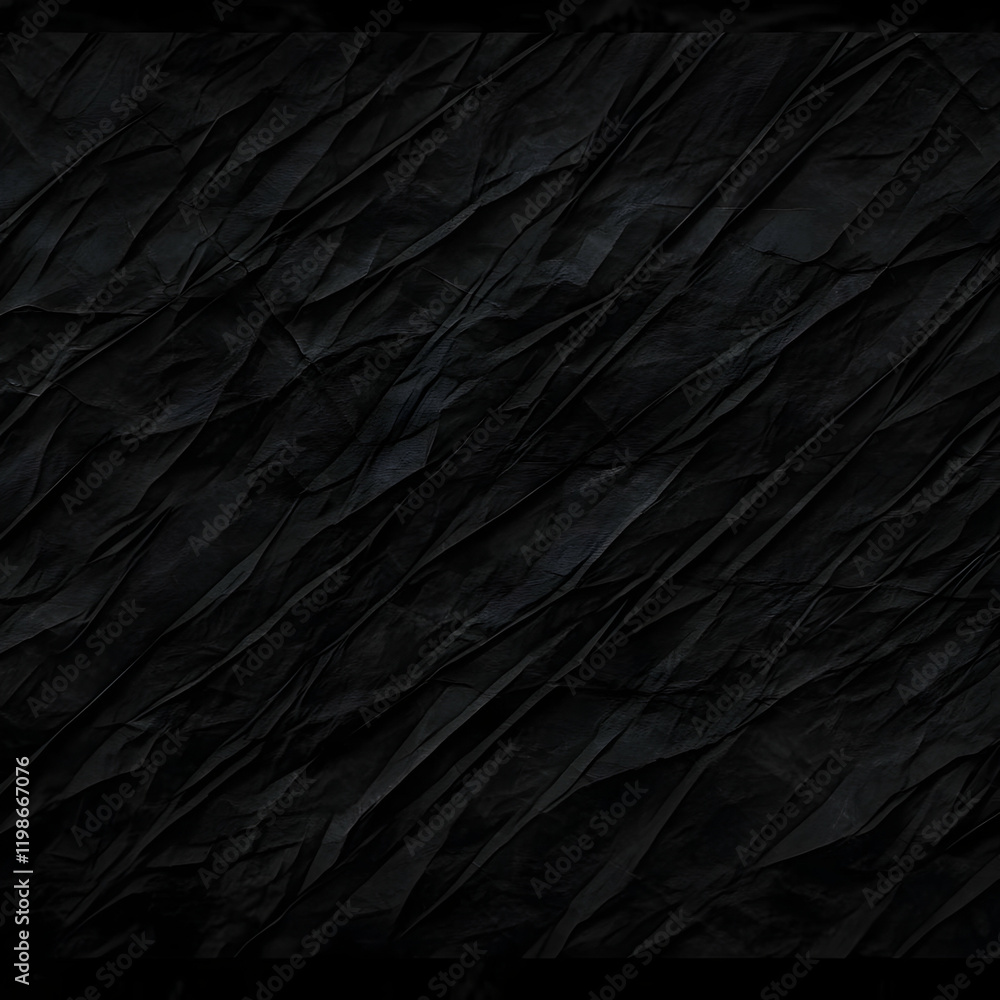 Poster dark crumpled paper texture forms an abstract background with intricate folds and creases