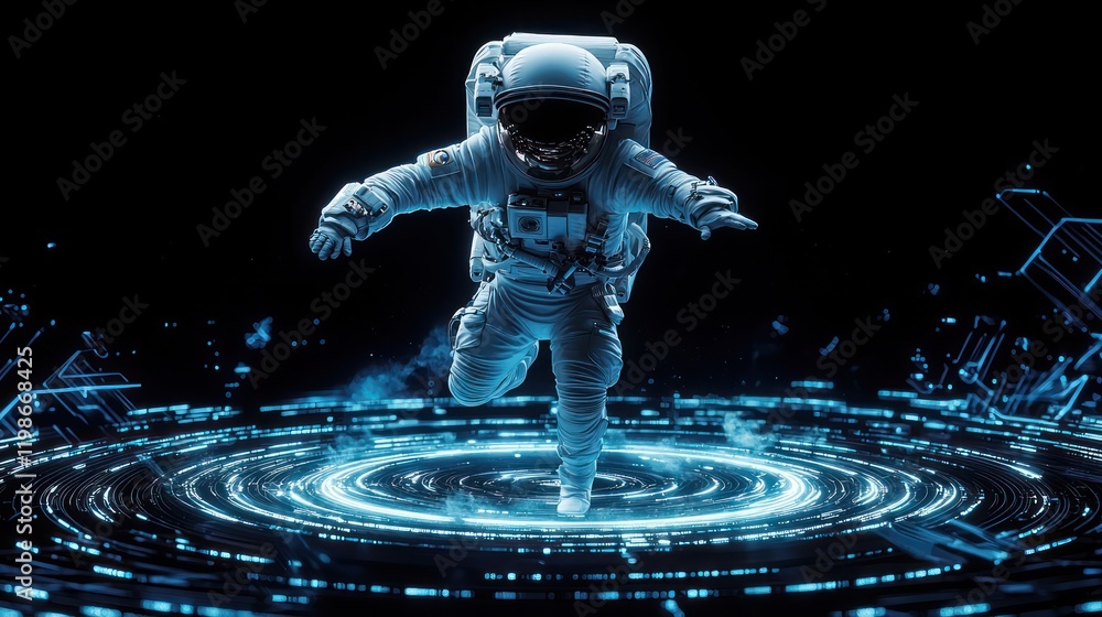 Aufkleber a digital representation of an astronaut floating in a futuristic, illuminated environment with a ci