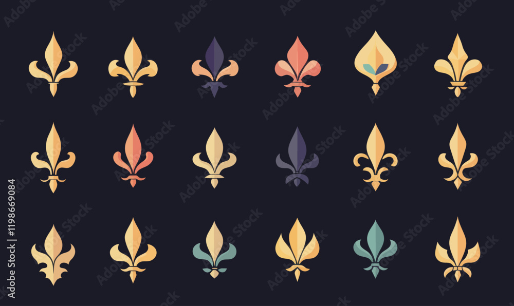 Poster elegant fleur de lis icon set in minimalist vector design for graphic projects