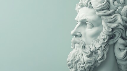 Intricate Statue of a Man with Long Hair and Beards Reflecting Strength and Wisdom in Stone Artistry