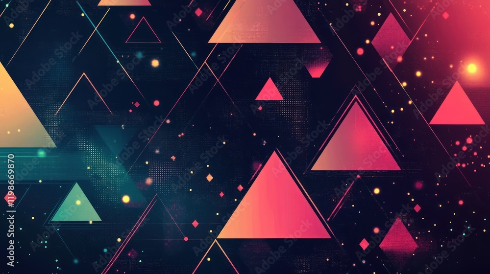 Poster dots and triangles in technology-focused patterns.