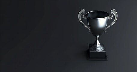 Floating on a dark background, a silver trophy represents triumph, accomplishment, or victory. 3D artwork with render, Generative AI.