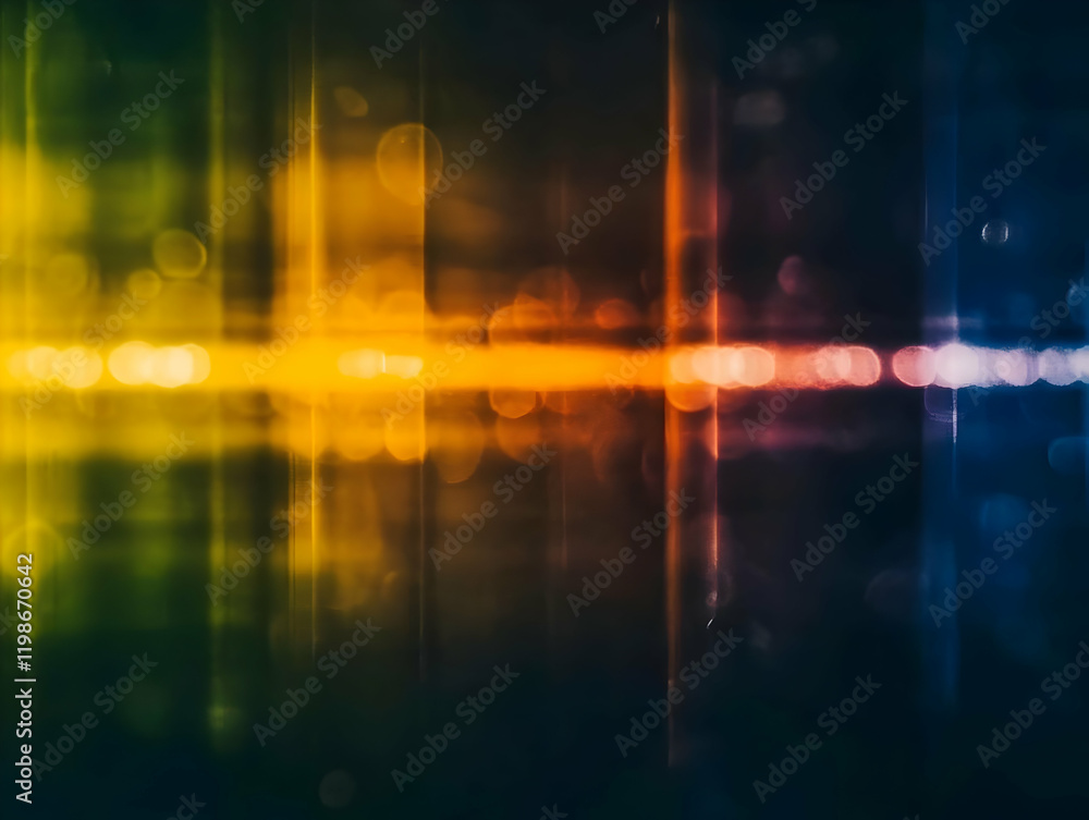 Poster abstract background with vertical light streaks and bokeh effect in warm and cool colors