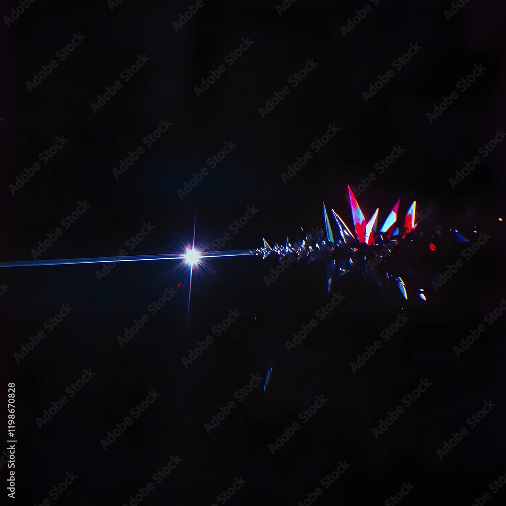 Poster abstract crystal structures glow with light beam on a dark background