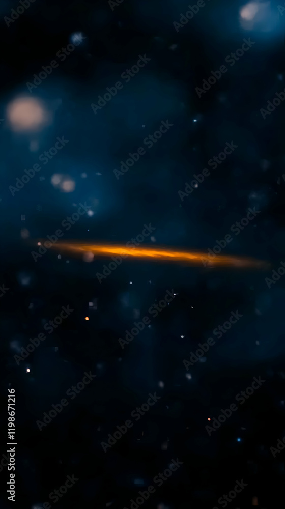 Poster abstract background shows a blurred orange line with particles floating gently in a dark blue atmosp