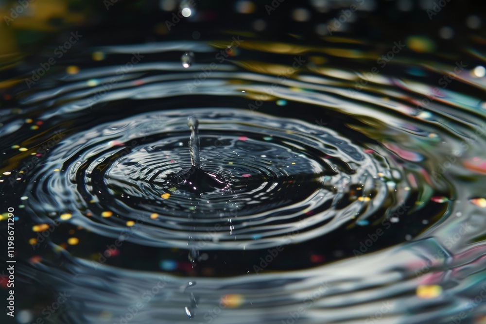 Poster digital raindrops creating mesmerizing ripples and distortions in a tranquil water surface adorned w