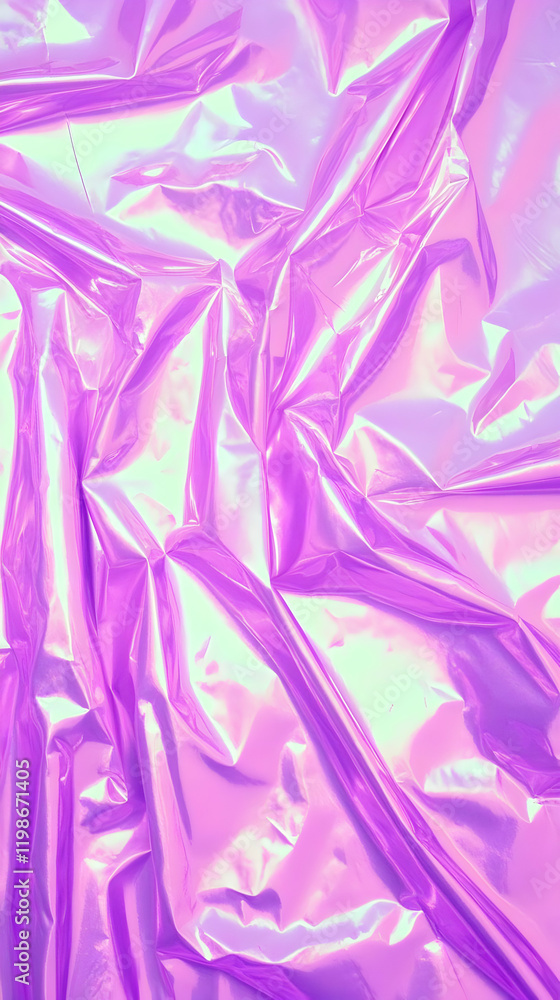 Poster iridescent purple material creates abstract background with colorful texture and smooth folds