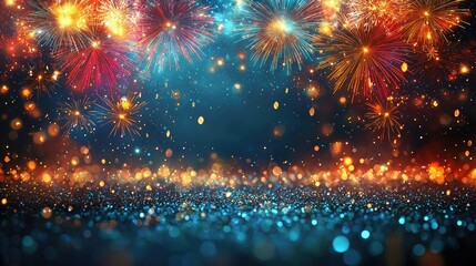 Obraz premium Festive Fireworks Display Over Sparkling Glitter